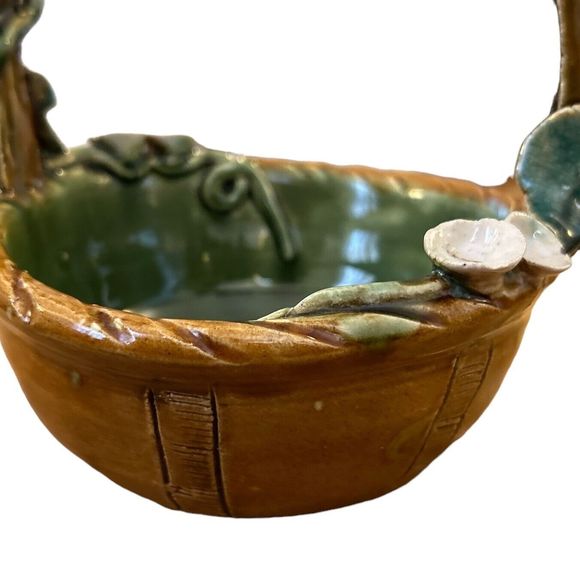 Vintage Handmade Ceramic Basket with Flowers - Picture 8 of 9
